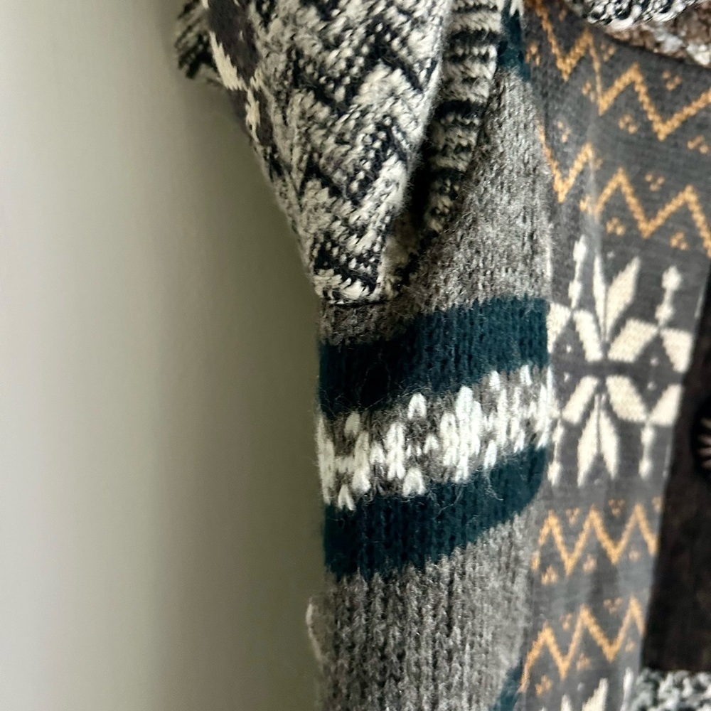 KESSLEY Patchwork Fair Isle Sweater Coat Boho Art Wear Nordic Lagenlook Sz Small - Picture 5 of 16